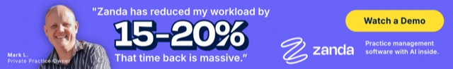 Advertisement for Zanda practice management software